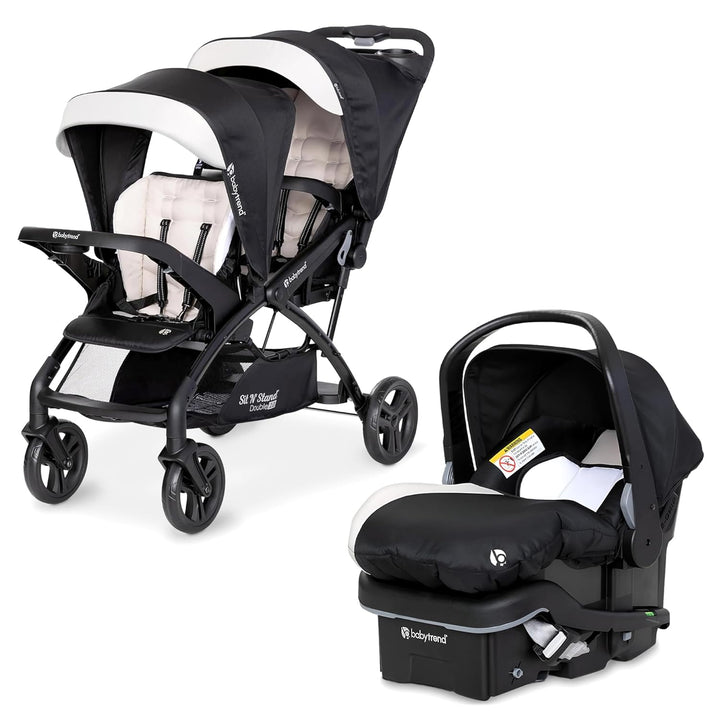 Sit N' Stand Tandem Double Stroller 2.0 DLX and Ez-Lift plus Car Seat Set with 5 Point Safety Harnesses and Cozy Cover, Modern Khaki