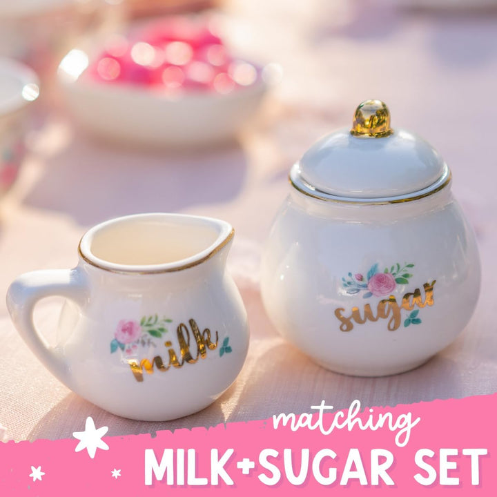 Porcelain Tea Set for Girls - White & Floral Tea Party Set for Kids I Complete Children Tea Sets with Carry Case, Teapot, Cups and More, Birthday Gift for Little Girls & Toddlers