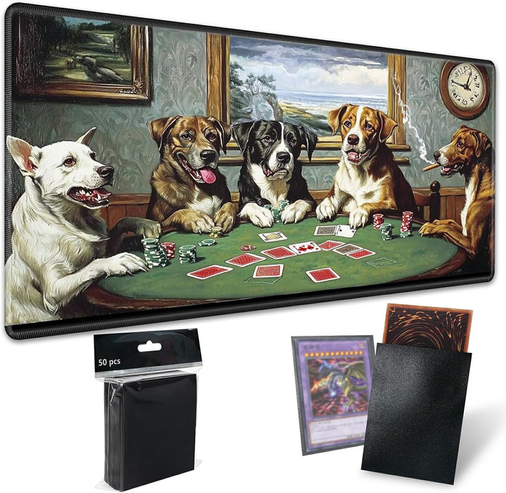 TCG Playmat Board Game Mat plus 50 Pcs Card Sleeves, 24 X 14 Table Mats Game Mousepad with Soft Surface Non-Slip Base for MTG RPG CCG Trading Card Game Playmats, Green Frog
