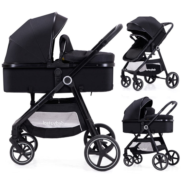 2-In-1 Baby Stroller with Bassinet Mode - Folding Infant Newborn Pram Stroller with Reversible Seat - Toddler Strollers for 0-36 Months Old Babies (Pink)