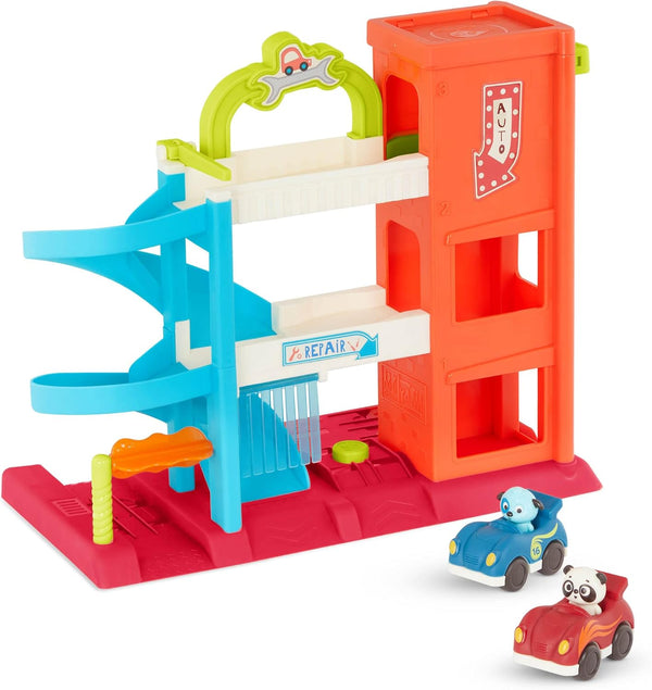 – Bingo’S Garage – Vehicle Playset Car Garage with Spiral Ramp – Working Elevator with 2 Toy Cars – 3 Floor Playset – 18+ Months