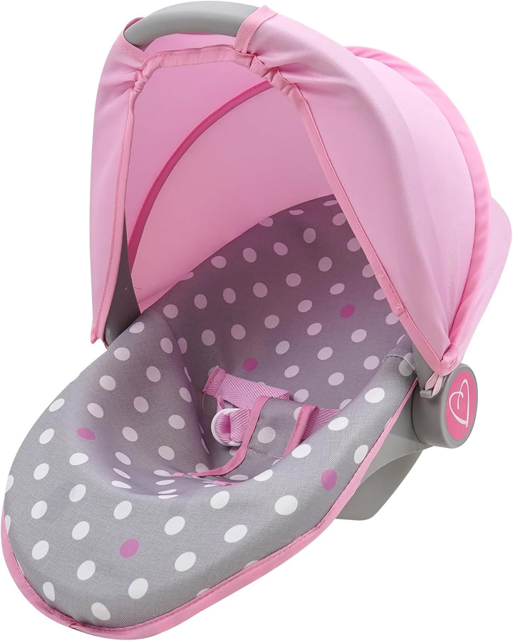 Crew: Cotton Candy Pink: 3-In-1 Doll Car Seat - Pink, Grey, Polka Dot - for Dolls up to 18", Multifunctional, Retractable Canopy, Kids Ages 3+