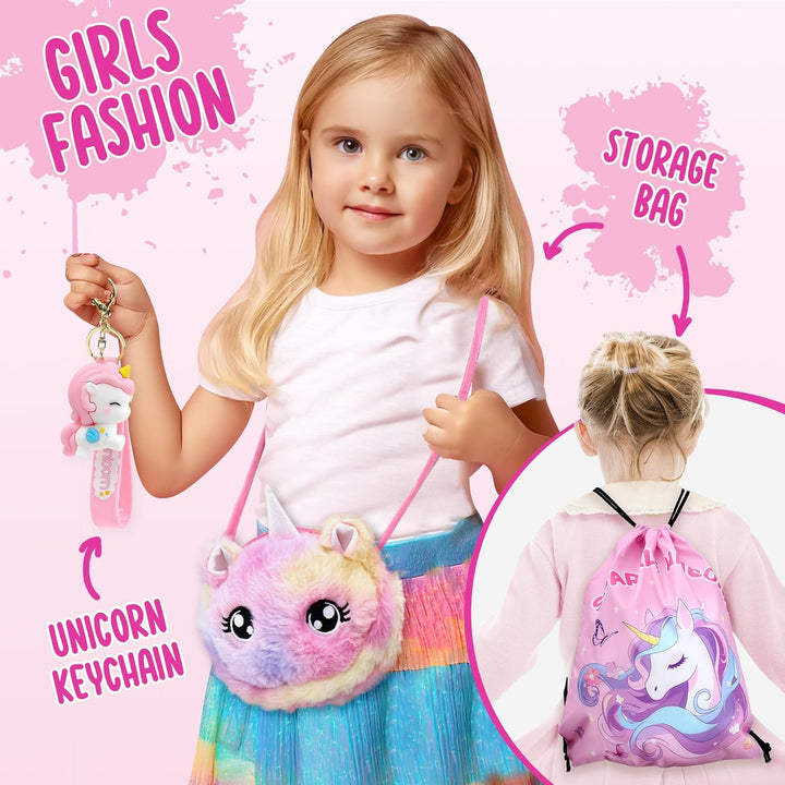 10 Pcs Unicorn Gifts for Girls Toys Christmas Birthday Gifts Kids Girls Age 3 4 5 6 7 8 9 12 with Glowing Blanket/Lcd Drawing Tablet, Unicorn Kids Girls Toys for Daughter, Niece, Granddaughter