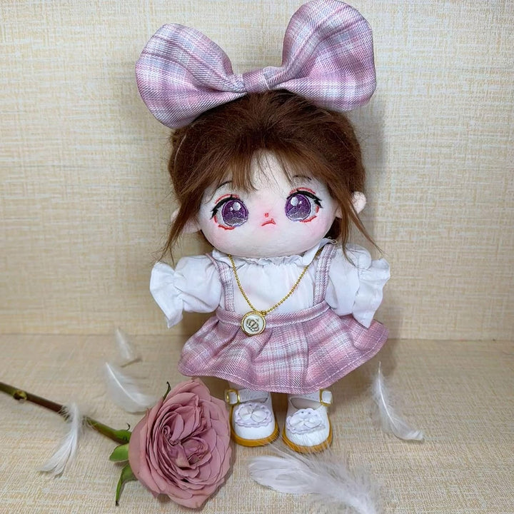 Plush Doll Clothes Set, Cute JK Uniform Set, Doll Dress Shirt Bow Necklace Shoes 5Pcs Outfits for 20Cm/8 Inch Soft Dolls Stuffed Animals (Pink Clothes Set-20Cm/8)
