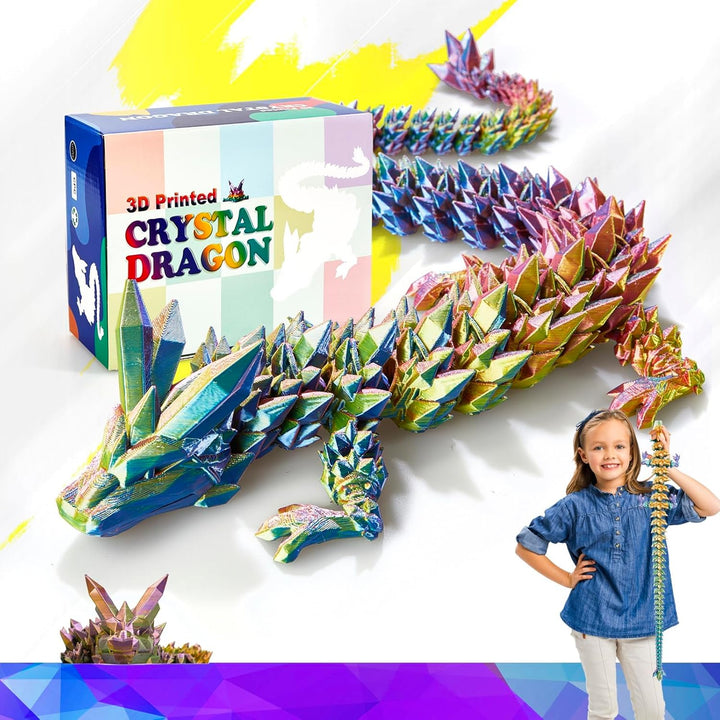 24 Inch Large Glow in the Dark 3D Printed Crystal Dragon Toy,Dragon Figurine Large Toy for Kids(Luminous Rainbow)
