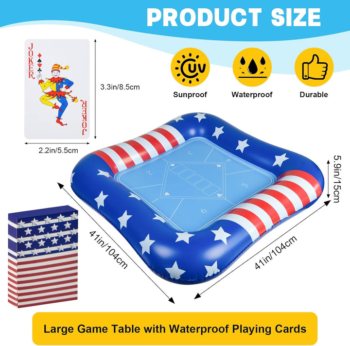 Large Inflatable Card Table for Pool with Waterproof Playing Cards - 41 Inches Waterproof Playing Cards for Pool Floating Games Table for Pools Summer Party Outdoor Beach Party