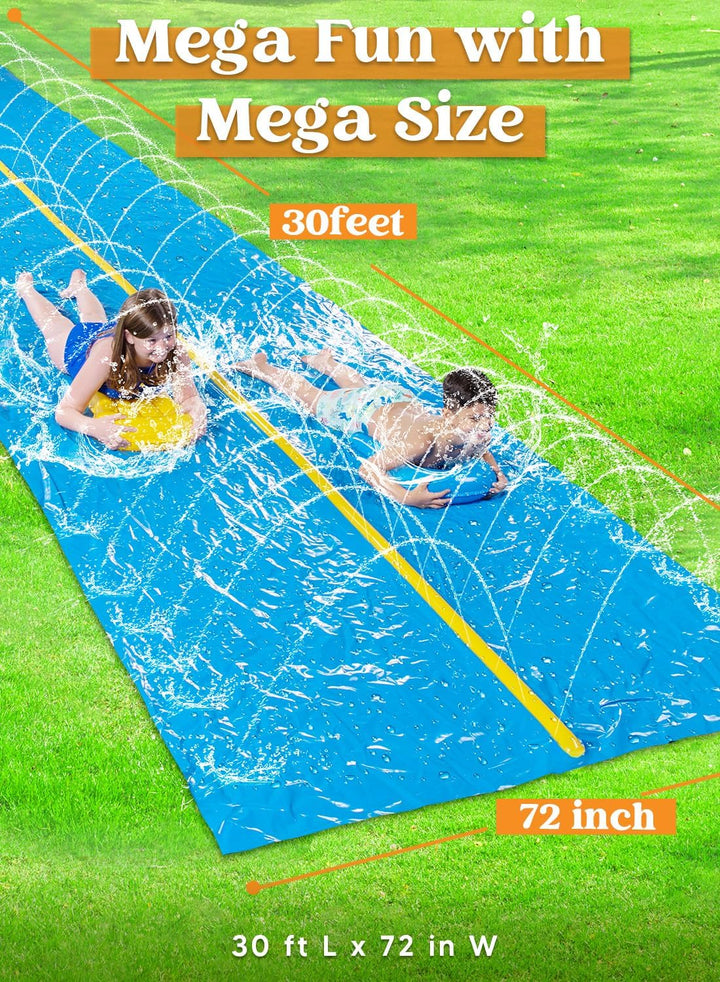 Huge Water Slide, 30Ft X 6Ft Heavy Duty Lawn Water Slip and Slide with Built-In Sprinkler and 2 Slip Inflatable Boards for Kids Adults Party Summer Yard Lawn Outdoor Play Activities