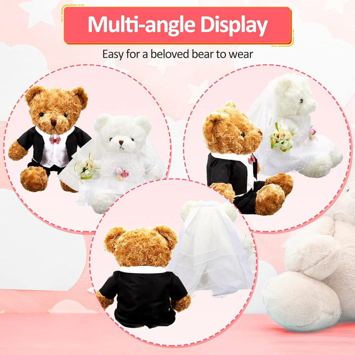 2 Sets Bear Clothes Include Outfits of Groom'S Tuxedo Suit and Bridal Dress Set, the Bear Is Not Included, Suitable for 14-16 Inch Stuffed Animal Clothes