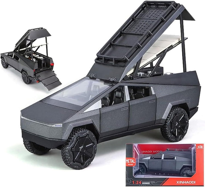 1/24 Pickup Trailer Model Car, Alloy Pick-Up Truck Model Toy with Sound/Light/Pull-Back, Birthday Gift for Kids Friends Collectors (Gray Off-Road Pickups)