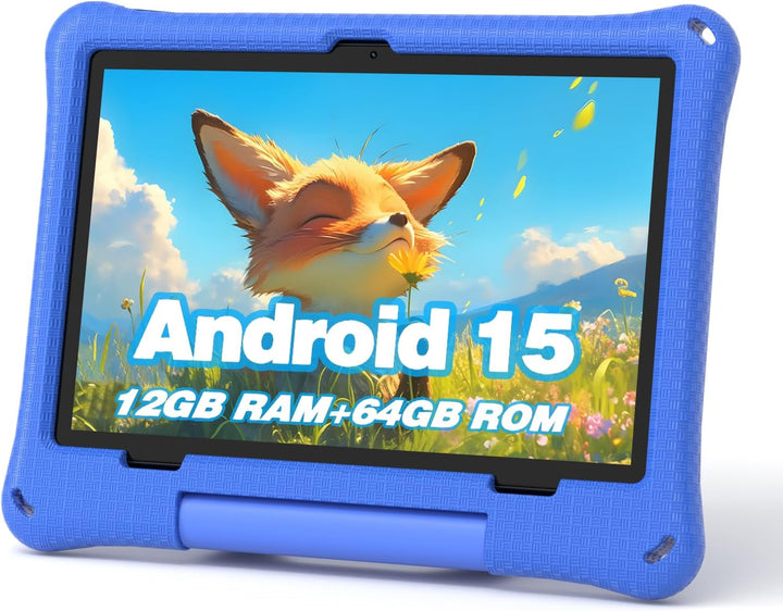 Kids Tablet, 10.1 Inch Android 15 Tablet for Kids, 12GB+64GB, Octa-Core, 6000Mah Battery, Wifi 6, Pre-Installed Kids Apps, Parental Control, with EVA Protective Case – Ideal Gift for Toddler (Green)