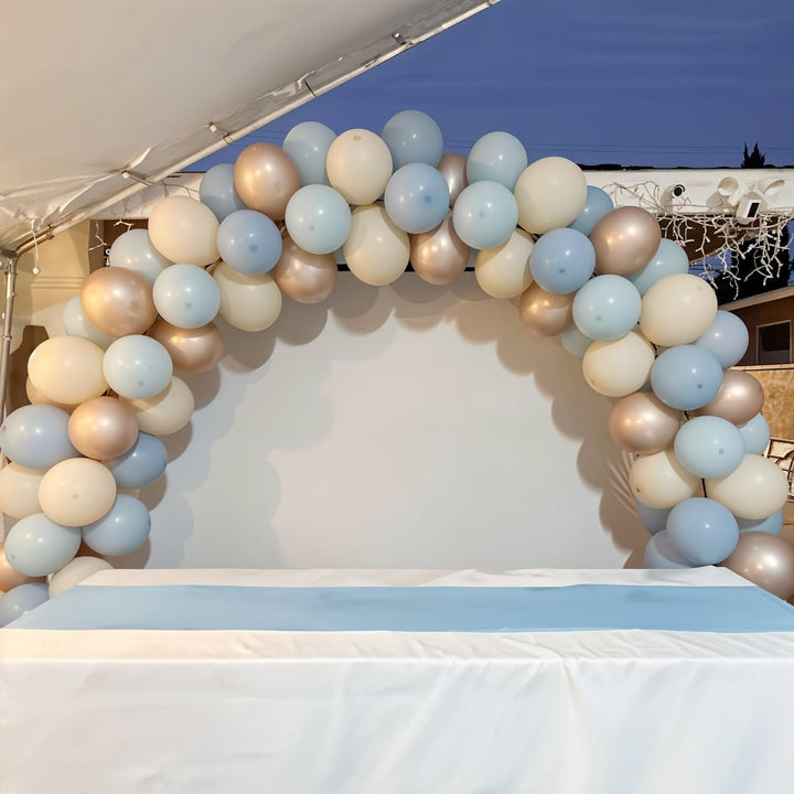 Dusty Blue and Gold Balloons, 60 PCS 12 Inch Slate Fog Pastel Baby Blue Sand White and Gold Balloons for Baby Boy Shower Bridal Shower Birthday Wedding Party Decorations