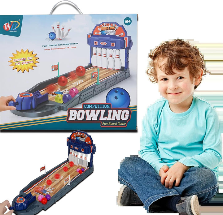 Mini Bowling Set with Pins & Balls - Portable Tabletop Shooting Alley for Kids & Adults, Indoor/Outdoor Family Game Night, Durable Plastic Construction