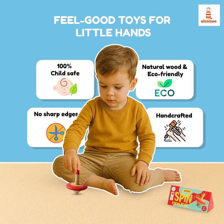 Spinning Tops for Kids 2 3 4 5+ Year Old, Set of 3 Wooden Montessori Toys, Improves Hand Eye Coordination, Great for Sensory Play, Eco-Friendly 100% Child Safe (Red/Blue/Yellow)