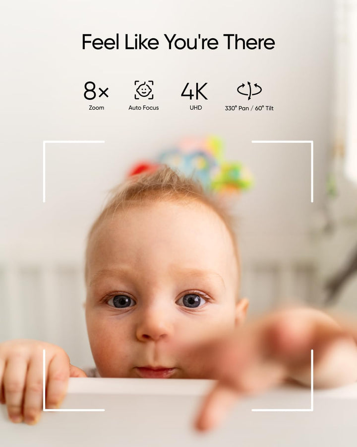Baby Monitor E21 with 4K UHD Camera, 5'' 720P Display, 8X Zoom, Hybrid Wi-Fi and No Wi-Fi Connection, 24/7 Recording in App, Pan-Tilt, Portable Camera with Built-In Battery, ANR
