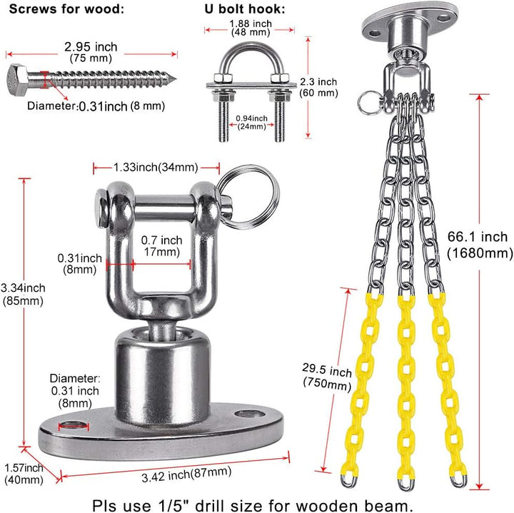 Tire Swing Kit - Heavy Duty Swing Hanger with Coated Chains and Hooks - 360° Rotation - 700 LB Capacity