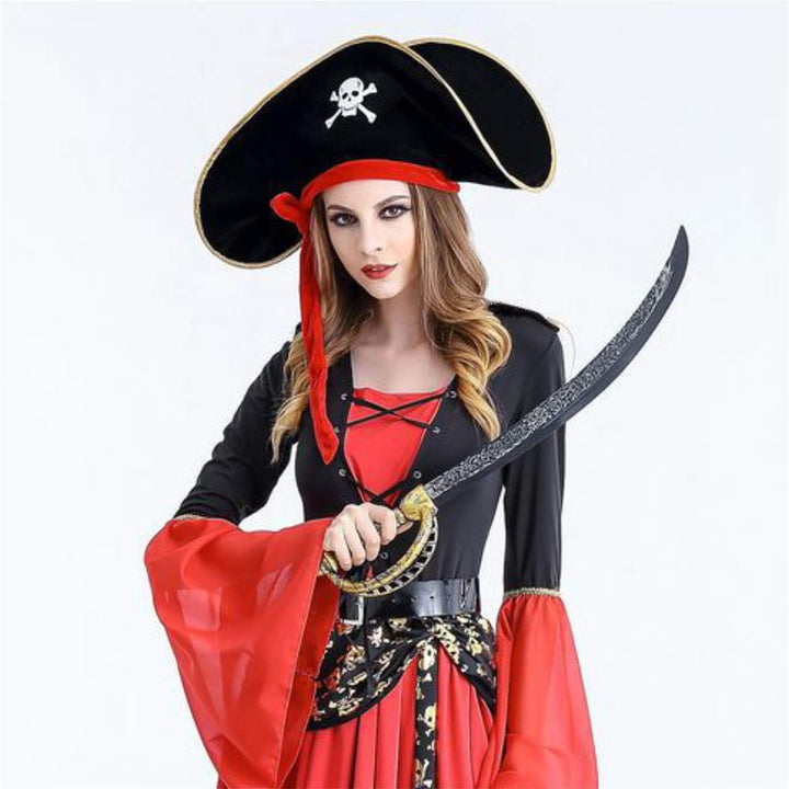 Fokes 2 Pieces Pirate Hat Skull Print Pirate Captain Costume Cap - Pirate Accessories Funny Party Hat Caribbean Fancy Dress