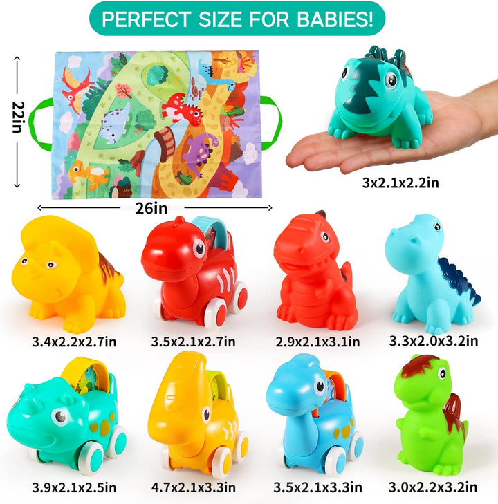 9 PCS Dinosaur Fantastic Creatures Car Toys with Playmat/Storage Bag|Baby Toys for 1 2 Year Old Boy|1St Birthday Gifts for Toddler|1 Year Old Boy Gift for Infant 12 18 Months