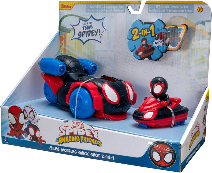 Marvel’S Spidey and His Amazing Friends Quick Shot Vehicle (Miles Morales: Spider-Man) - Quick Shot 2-In-1 Vehicle with Miles Morales: Spider-Man