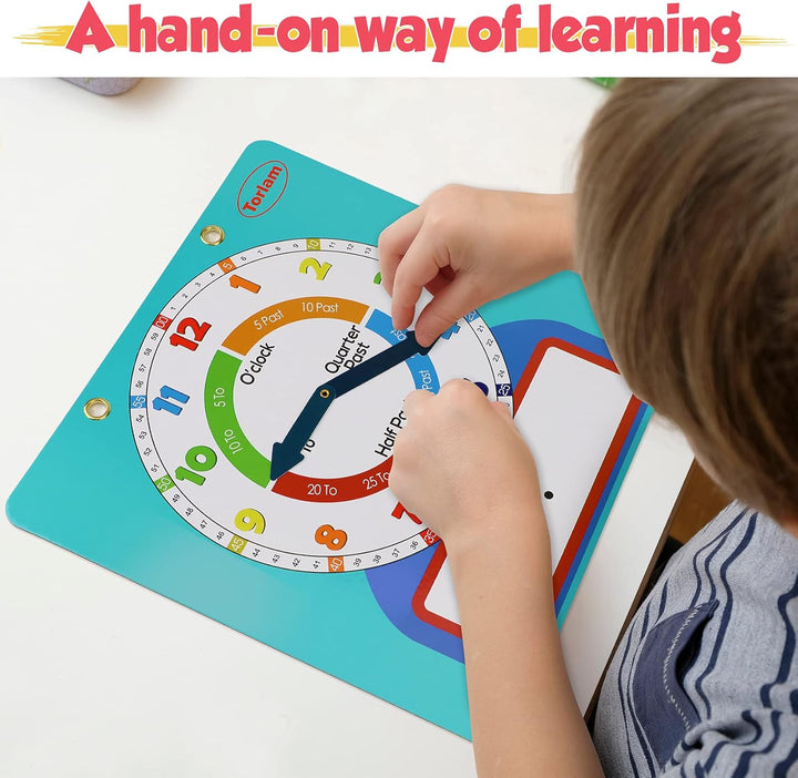 Magnetic Writable Dry Erase Learning Clock | Clock for Kids Learning to Tell Time | Large 12" Demonstration Teaching Time Practice Clock with Dry Erase Writing Surface | Pen Included | (Light Blue)
