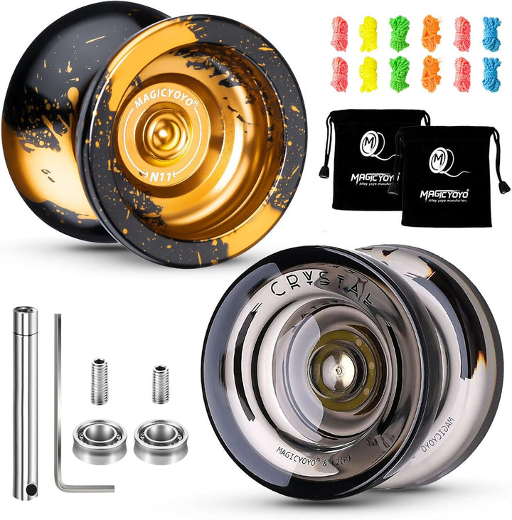 K2 Crystal Black Yoyo Professional, Responsive Yoyo for Kids Beginners with Extra Unresponsive Yo Yo Bearing, Pro Plastic Trick Yo Yo for Adults+12 Stings+Bearing Removal Tool+Storage Bag