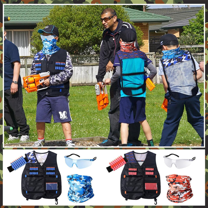 8 Sets Tactical Vest Kit Compatible with Nerf Party Favor Accessories, Face Mask Wrist Ammo Holder Toy Gift Supplies (Orange and Blue)