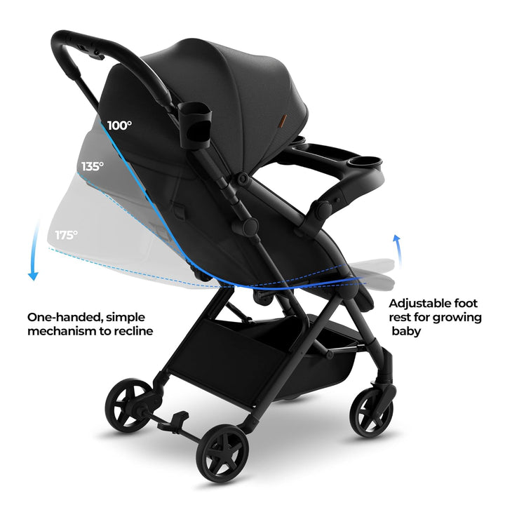 Lithe V2 Lightweight Travel Stroller, Compact Foldable Baby Stroller with Travel Bag, One-Hand Fold Stroller, Snack Tray, Mechanical Recline Seat, Airplane-Ready, UPF 50+ Canopy & Rain Cover