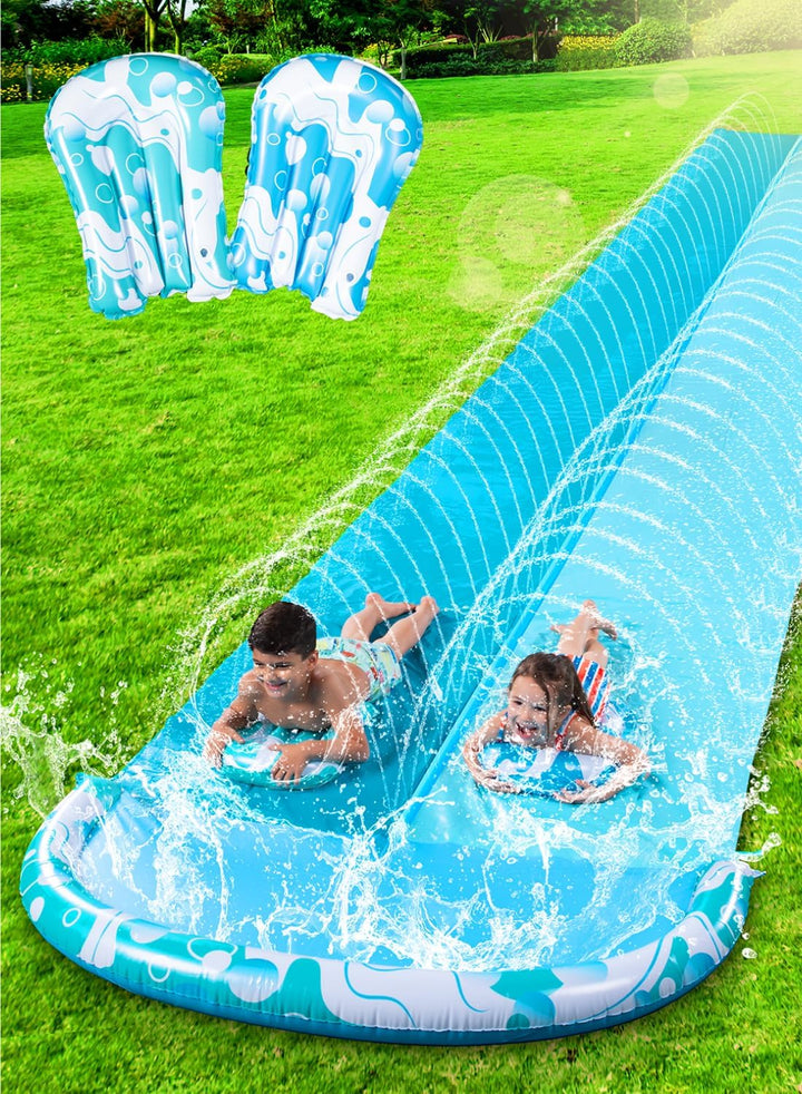 22.5Ft Water Slides and 2 Bodyboards, Lawn Water Slide Summer Slip Waterslides Water Toy with Build in Sprinkler for Backyard Outdoor Water Fun for Kids