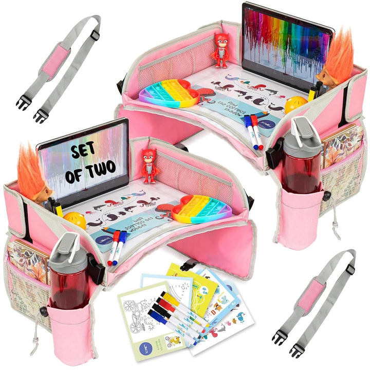 Kids Travel Tray for Car - Car Seat Tray for Kids Travel, Road Trip Essentials - Carseat Table for Roadtrip Activities - Must Have Toddler Lap Desk Organizer for Airplane - Car Accessories