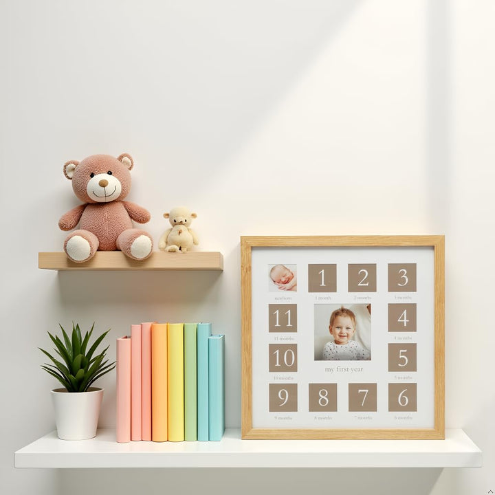 My First Year Picture Frame, Baby'S First Twelve Months Photo Collage and Gender Neutral Keepsake, Ideal for Baby Shower, New Mom Gift and Nursery Decor, Wood