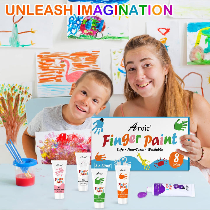 8PCS Washable Finger Paint for Kids, Non-Toxic Finger Paints 8Colors, Art Supplies for Toddlers, Painting Supplies for Kids Boys Girls Gifts, Hand Paint DIY Crafts