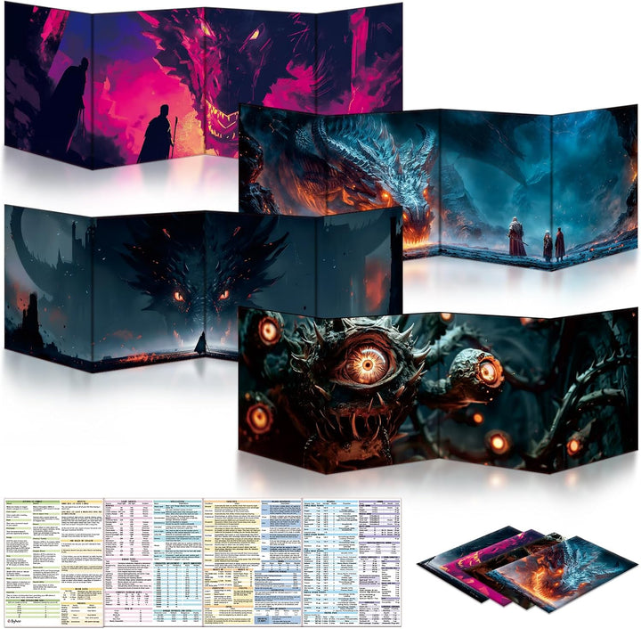 2 PCS DM Screen for D&D 5E with 2 Immersive Themes，Waterproof Reusable Surface, Tri-Fold Portable Design Folds to A4 Size DND Accessories Compatible with Players Handbook