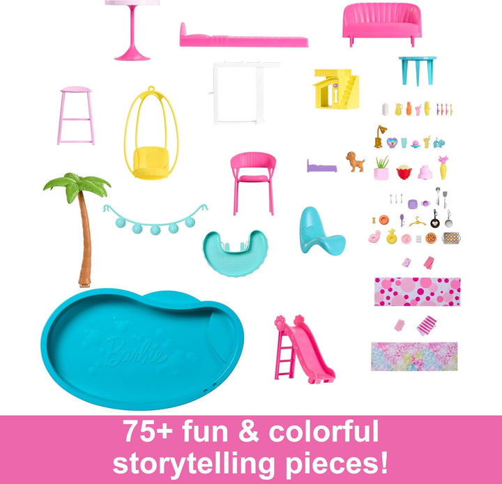 Dreamhouse, Doll House Playset with 75+ Pieces Including Toy Furniture & 3-Story Pool Slide, Pet Elevator & Puppy Play Areas