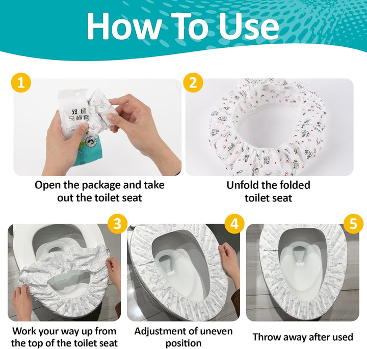 Portable Toilet Mat - Disposable Toilet Seat Cover Waterproof Non-Woven Fabric Printed Individually Wrapped for Travel,Hotel,Hospital and Public Toilet(15Pcs)
