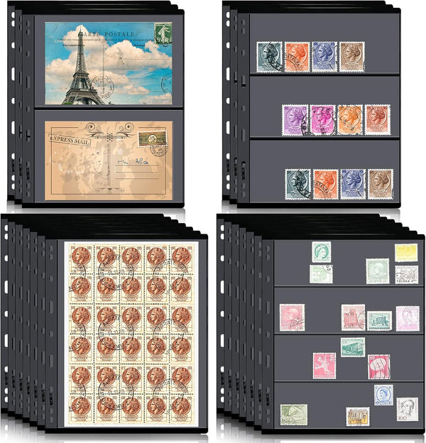 20 Sheet Stamp Pages for Stamp Album Binder 1/2/3/4 Pockets Collectors Postage Collecting Supplies Book of Stamps 9 Hole Standard Collecting Albums for Collectors Display