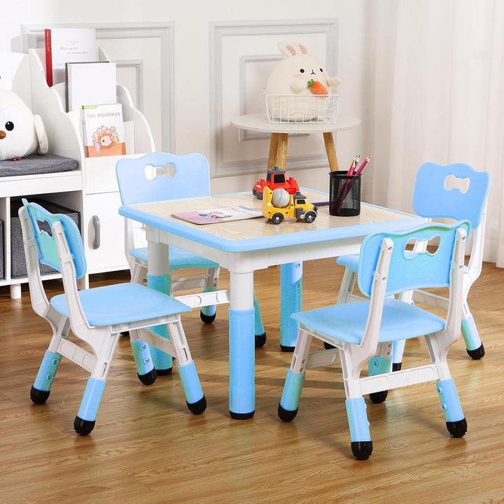 Modern Kids Table and 4 Chair Set,23" Height Adjustable Toddler Table and 4 Chairs with Non-Slip Desk Legs&Organizer Graffiti Desktop,Multi-Function Tables for Kindergarten/Living Room(Pink