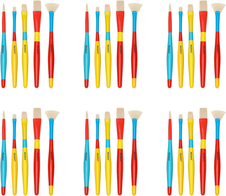 Paint Brushes for Kids: 5 Pcs round Flat & Fan Kids Paintbrush Set for All Purpose - Preschool Toddler Paint Brushes for Acrylic & Washable Paint