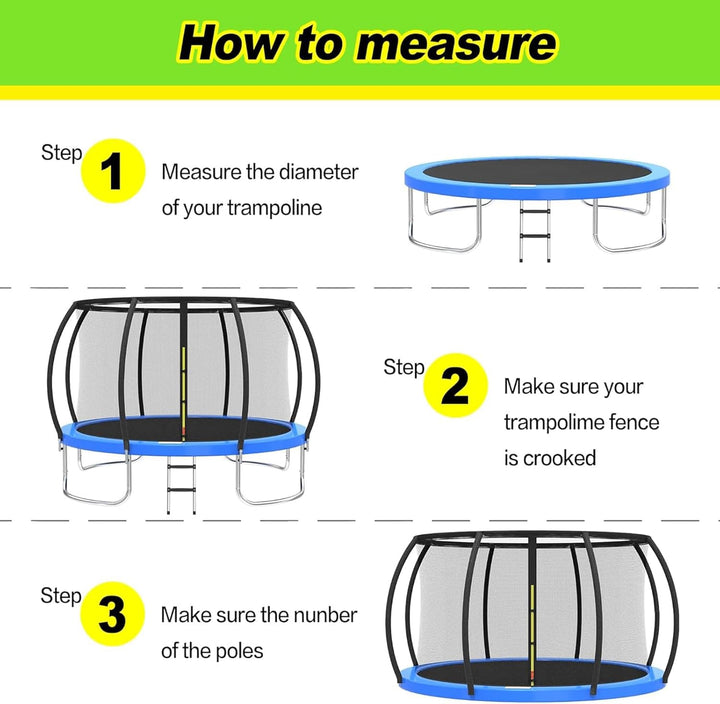 Trampoline Safety Net Replacement, 12FT UV Resistant Trampoline Enclosure Surround Netting with Zippers and Buckles, Fits Most Outdoor Garden round Frames Trampolines Accessories