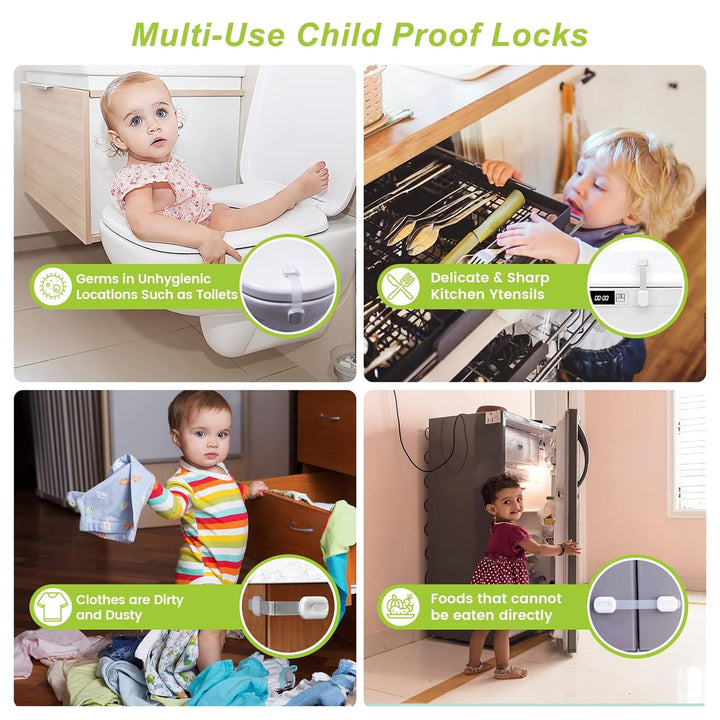 Child Proof Cabinet Locks (4 Packs), Baby Toddlers Locks for Drawers, Refrigerator Safety Latches for Kids Pets, Durable Safe ABS Material Strong Adhesive, No Drill Tool Needed Easy to Use