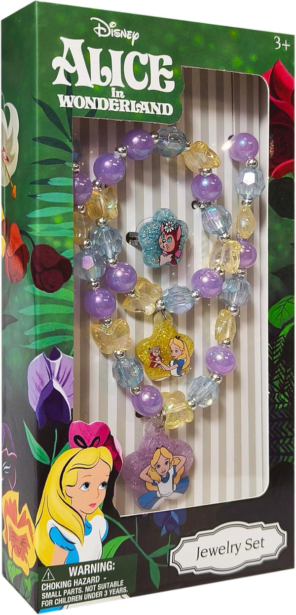 Disney Girls Jewelry Set - Dress up 3 Piece Toy Jewelry Box Set with Bead Necklace, Bracelet and Ring - Play Accessories - Ages 3+