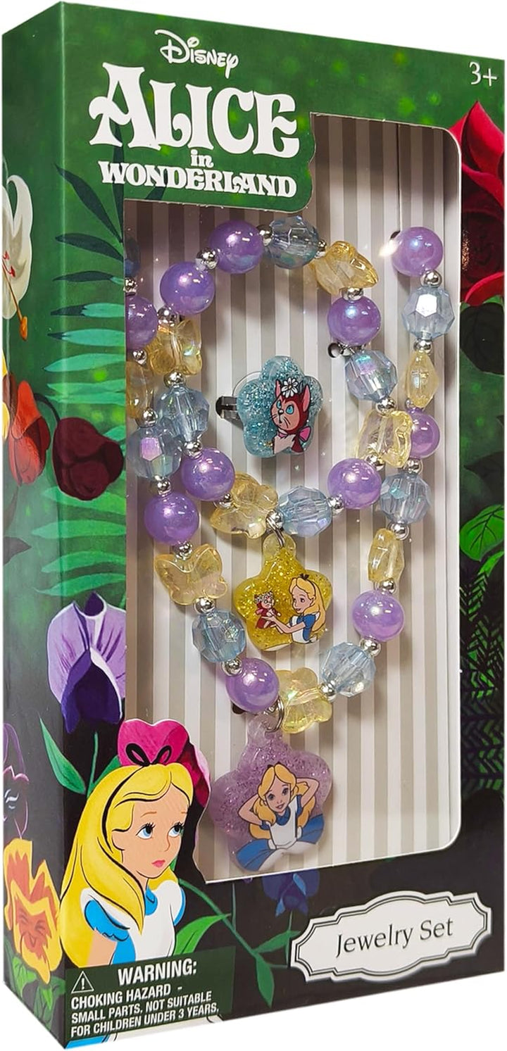 Disney Girls Jewelry Set - Dress up 3 Piece Toy Jewelry Box Set with Bead Necklace, Bracelet and Ring - Play Accessories - Ages 3+