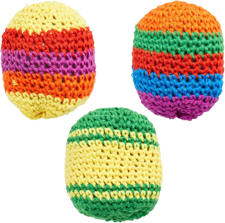 6 Pack Knitted Juggling Sacks - Soft Foot Bag Balls for Adults, Party Favors, and Soccer Training - 2.5 X 2 X 1.5 in Juggling Balls (6 Designs Hanky Sacks)