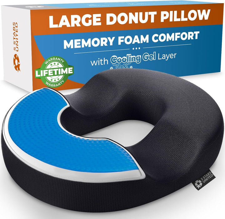 Donut Pillow Hemorrhoid Tailbone Cushion – Large Cushion for Pain Relief – Coccyx, Prostate, Sciatica, Pelvic Floor, Pressure Sores, Pregnancy, Postpartum Recovery, Black