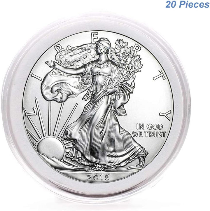 20Pcs Clear Plastic Coin Capsules, Coin Collection Case of 5 Size with Adjustable Gasket for Coin Collection American Silver Eagle Liberty Coin &JFK Half Dollar & Bitcoin (19/21/25/30/40Mm)-20Pcs