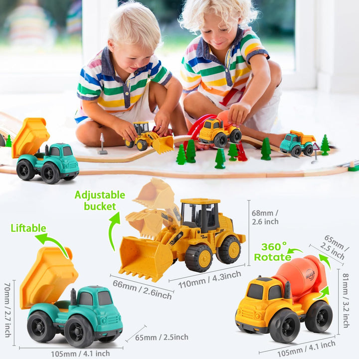 Toddler Toys for Ages 2-4, Kids Toys for 1 2 3 Year Old Boy Girls,Dump Truck Cement Mixer Excavator Toy Cars Set, BPA Free, Phthalates Free, PVC, Outdoor Toddler Boy Toys Birthday