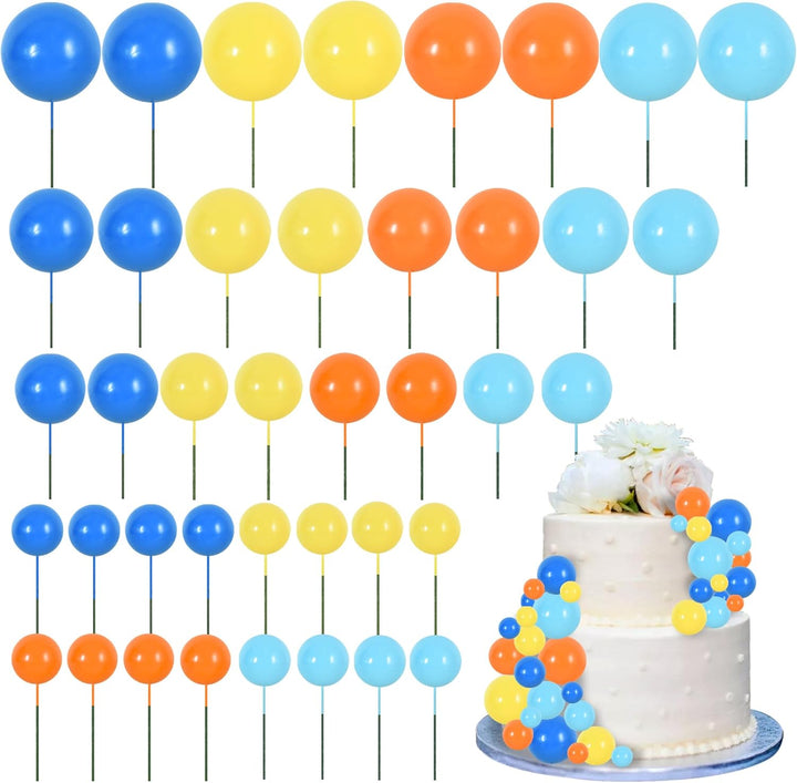 40 Pcs Mini Balls Cake Toppers - Foam Balls DIY Cake Topper Inserts for Birthday Wedding Baby Shower Anniversary Cake Decorations (Red Blue Yellow Green)