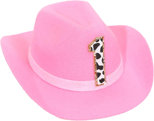 Girls Cowgirl Mini Hat - First Rodeo Birthday Party Crown, Western Farm Photo Prop (Pink)