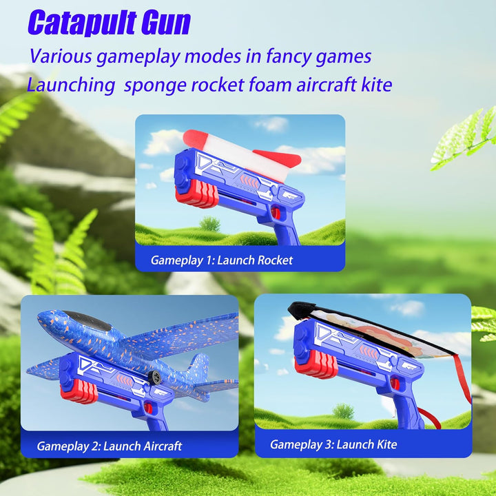 4PCS Airplane Launcher Toys, EVA Foam Glider Catapult Plane Toy for Kids Flying Toy - Fun Outdoor Flying Toy for Children Birthday Gifts for Boy Girl, Party Supplies,Blue