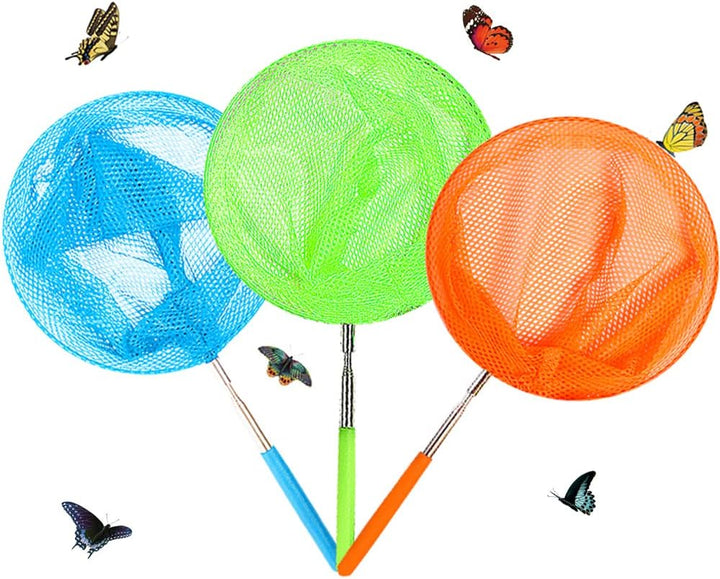 Kids Telescopic Butterfly Fishing Nets Great for Catching Insect Net Perfect Outdoor Tools for Catching Bugs Fish Insect Ladybird, Extendable 34 Inches and anti Slip Grip (3 Pack)