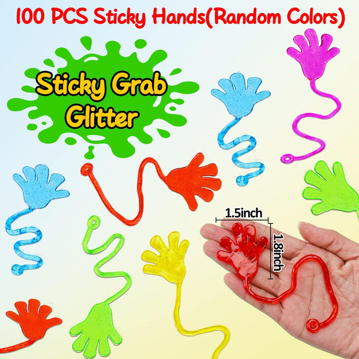 100PCS Glitter Sticky Hands Party Favors for Kids 4-8 8-12 Birthday Supplies Hawaiian Goodie Bag Stuffers Classroom Treasure Box Carnival Prizes Bulk Treat Trinkets Pinata Stuff Mini Stretchy Toys