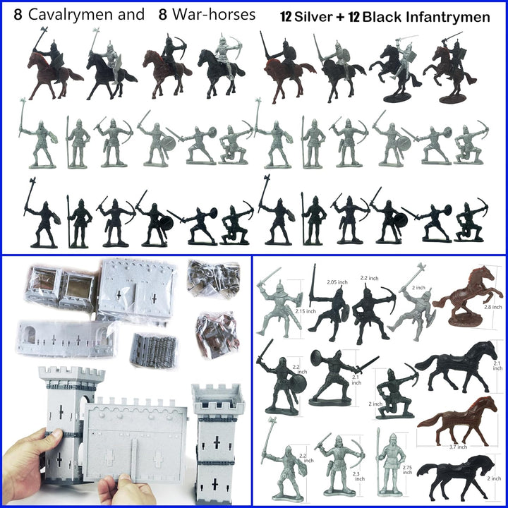 DIY Castle Fort Building the Medieval Times Middle Ages Military Model Kit Set and Figures Soldier Knight Simulated Siege War of Attack (Type C)